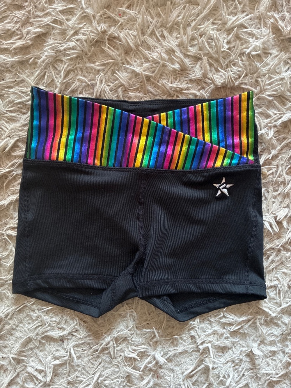 Black Kids Shorts with Rainbow Waistband